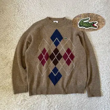 울 100% 라코스테 니트 스웨터 원포인트 악어 아가일 4