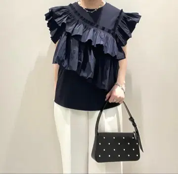 새상품급 유나이티드 애로우즈 플리츠 프릴 콤비 반팔 티셔츠