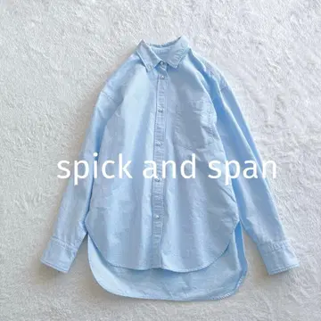 spick and span 펄 셔츠 긴팔 코튼 스카이블루 면 블루
