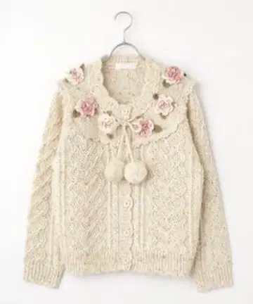 PINK HOUSE 핑크하우스 장미 모티브 요크 니트 가디건