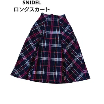SNIDEL 네이비 체크 롱 스커트 M