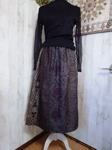 기모노 리메이크*오시마 명주 패치워크 개더 스커트 브라운 계열