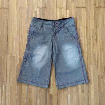 체크 무늬 데님풍 하프 팬츠