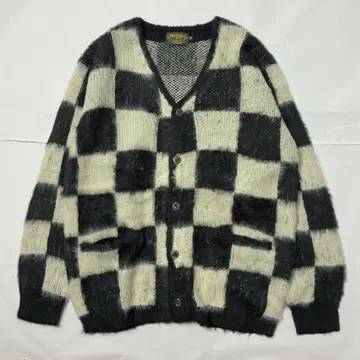 니트 가디건 체크 무늬 체커 패턴 모헤어 느낌 L 유니버드72