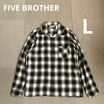 복각 파이브 브라더스 옴브레 체크 오픈 카라 셔츠 L 기무라 타쿠야
