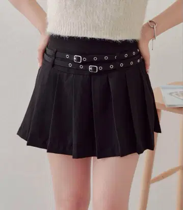 chico 벨트 플리츠 스커트 블랙