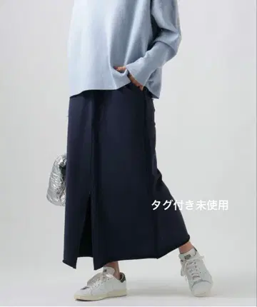 택 포함 베이플로우 프론트 지퍼 맨투맨 스커트 네이비 BAYFLOW