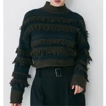 MURUA 랜덤 프린지 니트 브라운