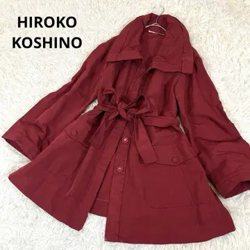 히로코코시노 숄카라 벨티드 라이트 코트 플레어 와인 레드