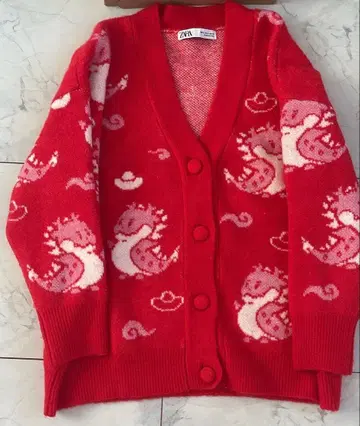 [ 새상품 ] ZARA 자카드 드래곤 니트 가디건 레드