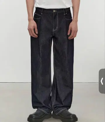 DECENT 플리츠 와이드 데님 다크 블루