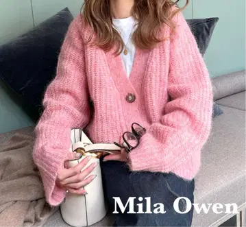 [ 새상품급 ] Mila Owen 핑크 로우게이지 니트 가디건