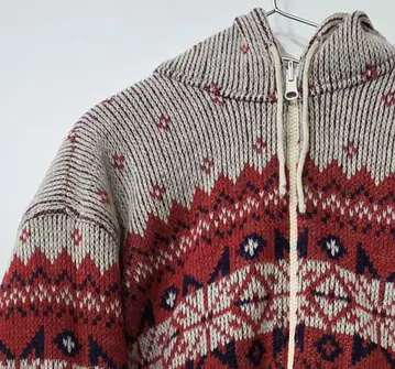 기하학 패턴 노르딕 무늬 리버서블 후드 부착 지퍼 스웨터