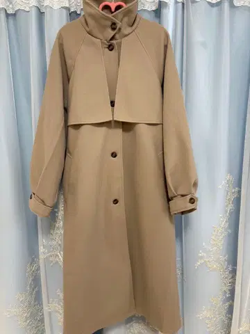 베이지 벨트 포함 롱 코트 XL