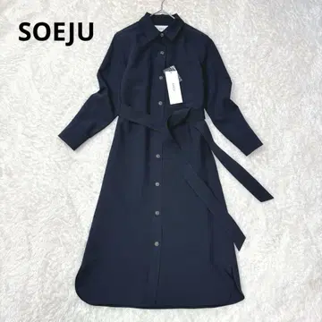 미사용 컨디션 최상 소주 소프트 옥스 셔츠 원피스 네이비 긴팔 벨트