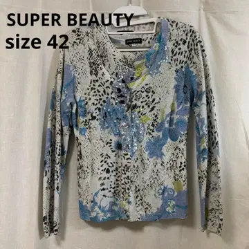 SUPER BEAUTY 슈퍼 뷰티 가디건 꽃무늬 스카이블루 42