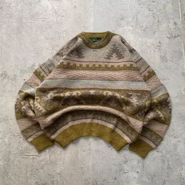 구제 의류 니트 올 패턴 실루엣 멀티 컬러 레트로 스웨터 L 사이즈