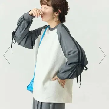 [ 미사용 ] 프릭스스토어 리본 라인 이소재 도킹 래글런 풀오버