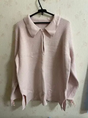 리브 니트 핑크 셔츠 칼라