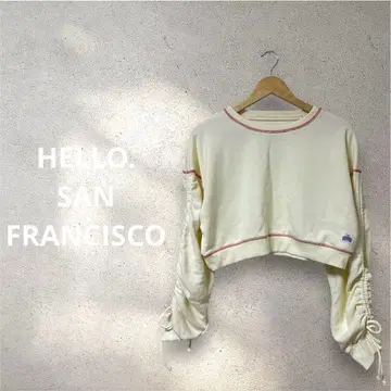 HELLO.SAN FRANCISCO 소매 셔링 크롭 맨투맨