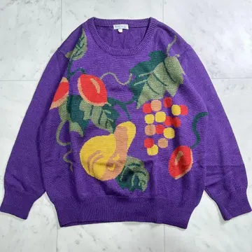 레트로 빈티지 과일 패턴 니트 스웨터 퍼플 보라색 XL
