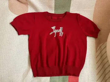 빨간색 강아지 디자인 반팔 니트