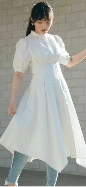 Lil ambition 아이보리 반팔 셔츠 원피스 롱