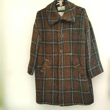 세포 브라운과 블랙 체크 무늬 롱 코트 M