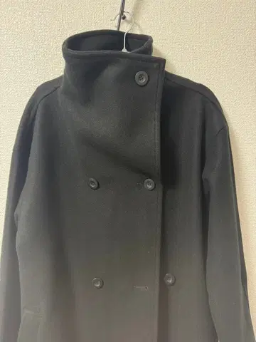 블랙 더블 브레스트 슈퍼 롱 코트 멜톤풍 원단 도톰