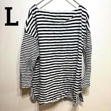 TALBOTS [ L ] 긴팔 티셔츠 보더 상의 코튼 화이트 블랙