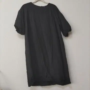블랙 벌룬 슬리브 반팔 원피스 린넨 100% 안감 부착