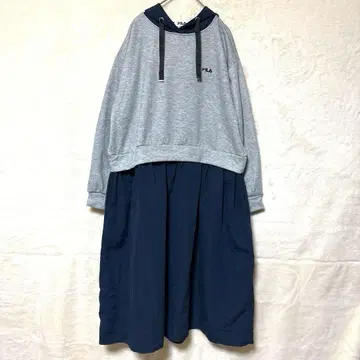 [ FILA ] 후드 롱 원피스 그레이 네이비 속기모 오버 사이즈