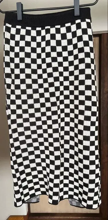 체커 패턴 니트 롱 스커트