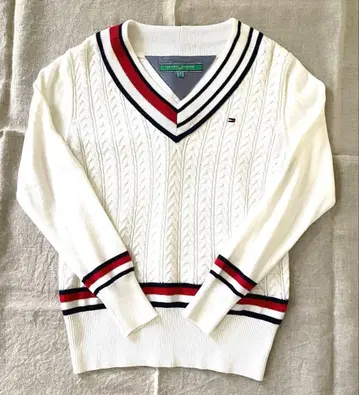 타미힐피거 v넥 스웨터 니트 S 골프 화이트