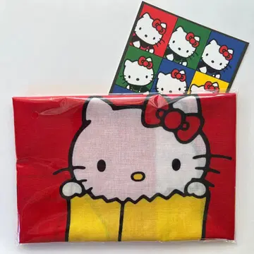 [ 새상품 미개봉 ] 헬로키티 50주년전 에이 라쿠야 수건 + 덤 엽서