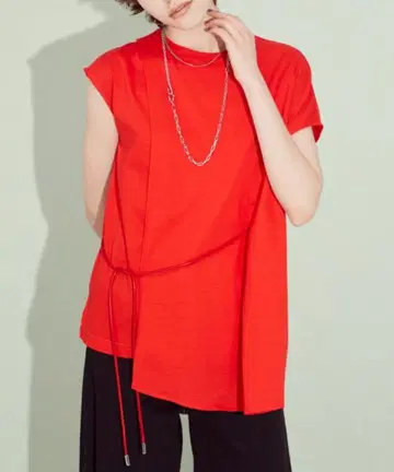 PUBLIC TOKYO 프렌치 슬리브 비대칭 레이어드 T셔츠