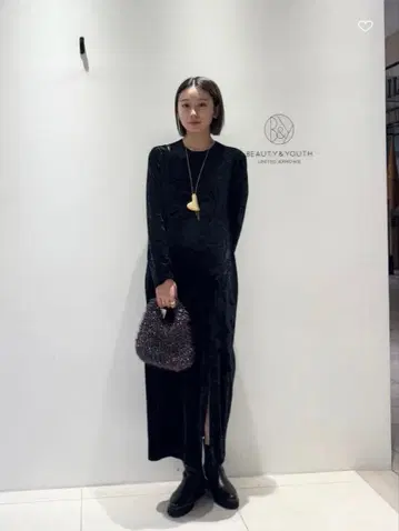 BEAUTY&YOUTH 벨로아 롱 원피스 블랙