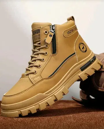 카키 지퍼 달린 하이컷 부츠