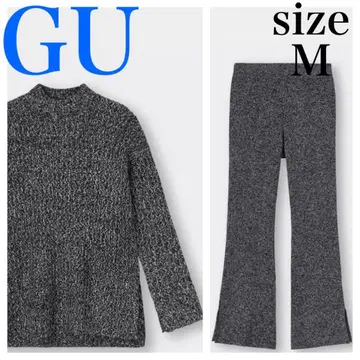 GU 멜란지 리브 니트 튜닉 셋업 니트 팬츠