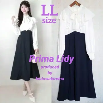 시마무라 카도와키 레이나 긴팔 프릴 도킹 원피스 LL 네이비