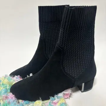 [ MODE ET JACOMO ] 새상품급 리브 니트 삭스 숏부츠 블랙