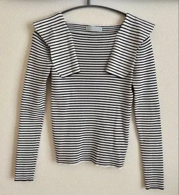 CELFORD 셀포드 긴팔 니트 빅칼라 스퀘어 니트 보더