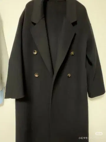 블랙 더블 브레스트 롱 코트