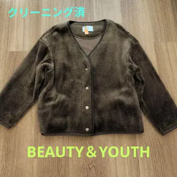 BEAUTY & YOUTH 다크 브라운 인조 모피 자켓