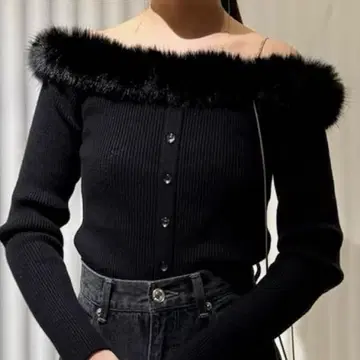 snidel 스나이델 오프숄더 퍼 리브 니트