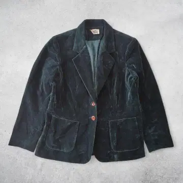 영국풍 코듀로이 테일러드 자켓 짙은 녹색 레트로 구제 의류 가을 겨울