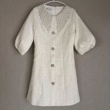 한국 트위드 원피스 화이트 미니