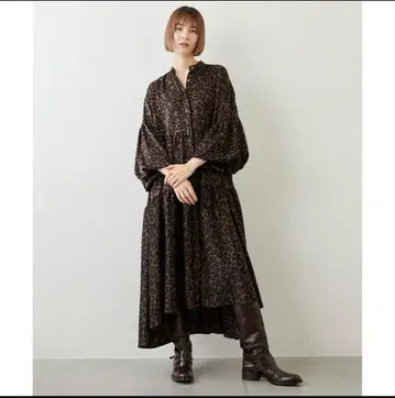 Whim Gazette 개더 원피스 레오파드 브라운