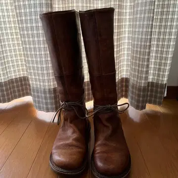 트리픈 브라운 가죽 롱 부츠 리본 포함