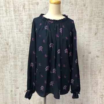 [ IENA ] 모티브 프린트 개더 블라우스/긴팔/퍼플/페미닌/